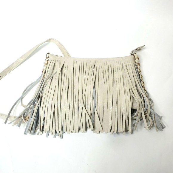 Handbags - Women's Leather Fringed Purse Light Brige Chain Handle Crossbody